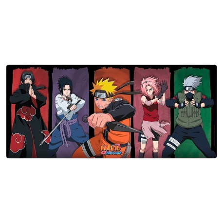Tapis de souris XXL NIPPON DOKI STORE illustré avec le groupe de personnages Naruto, Sasuke, Sakura et Kakashi.