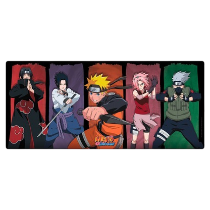 Tapis de souris XXL NIPPON DOKI STORE illustré avec le groupe de personnages Naruto, Sasuke, Sakura et Kakashi.