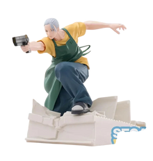 NIPPON DOKI STORE Taro Sakamoto Luminasta 21cm figurine in action pose with gun, wearing yellow shirt and green apron