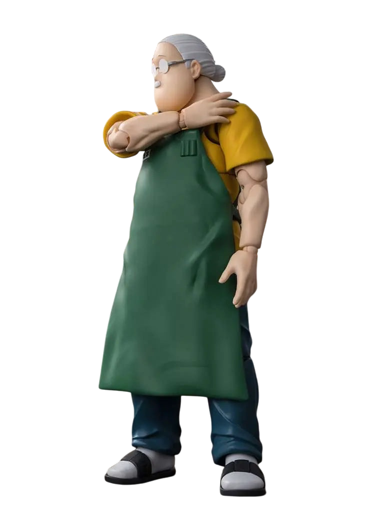 NIPPON DOKI STORE Taro Sakamoto S.H.Figuarts action figure wearing a green apron and yellow shirt in a combat pose