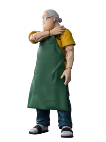 NIPPON DOKI STORE Taro Sakamoto S.H.Figuarts action figure wearing a green apron and yellow shirt in a combat pose