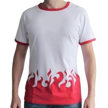 T-shirt blanc NIPPON DOKI STORE Naruto 4ème Hokage avec motif de flammes rouges et col contrastant