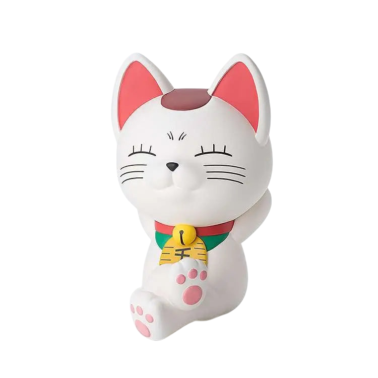 NIPPON DOKI STORE Turbo Granny Cat S-Fire coin bank from Dan Da Dan, featuring a white cat spirit with a gold bell.