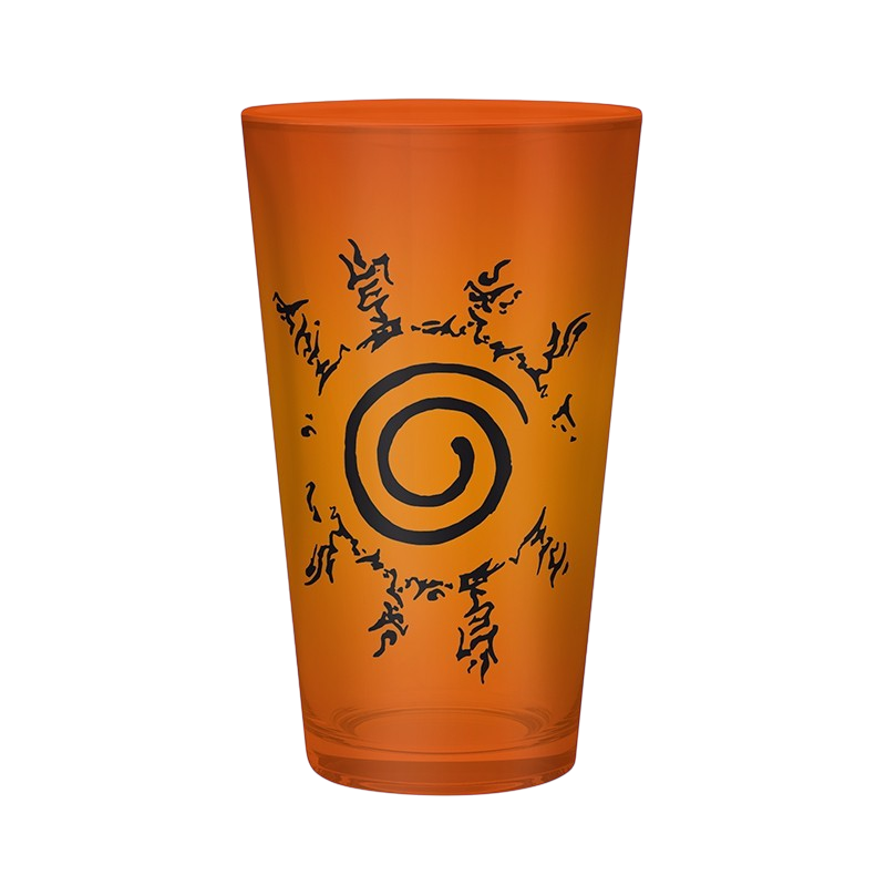 Verre XXL NIPPON DOKI STORE Naruto de 400 ml en verre orange avec le sceau du village de Konoha en noir