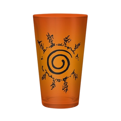 Verre XXL NIPPON DOKI STORE Naruto de 400 ml en verre orange avec le sceau du village de Konoha en noir