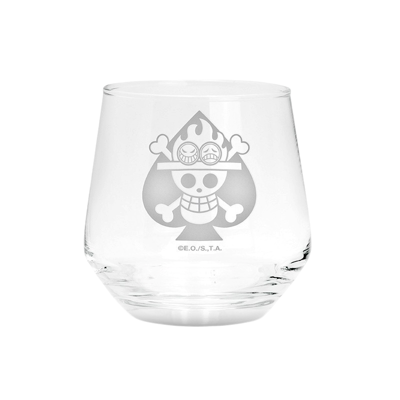 Verre transparent NIPPON DOKI STORE avec logo gravé de Ace de One Piece, design élégant et officiel