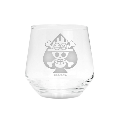 Verre transparent NIPPON DOKI STORE avec logo gravé de Ace de One Piece, design élégant et officiel
