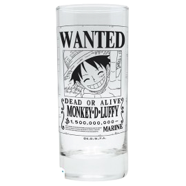 Verre NIPPON DOKI STORE One Piece avec l'affiche Wanted de Monkey D. Luffy en noir et blanc