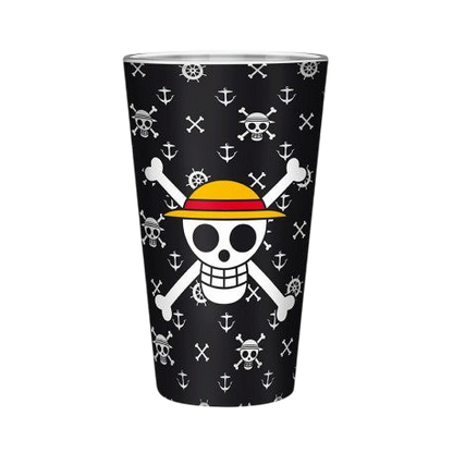 Verre XXL 400 ml One Piece avec motif tête de mort Luffy et chapeau de paille, vendu par NIPPON DOKI STORE