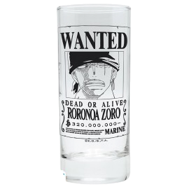 Verre NIPPON DOKI STORE One Piece avec affiche Wanted de Roronoa Zoro en noir et blanc