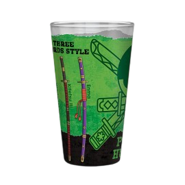Verre XXL 400 ml NIPPON DOKI STORE One Piece illustré avec les sabres de Zoro sur fond vert