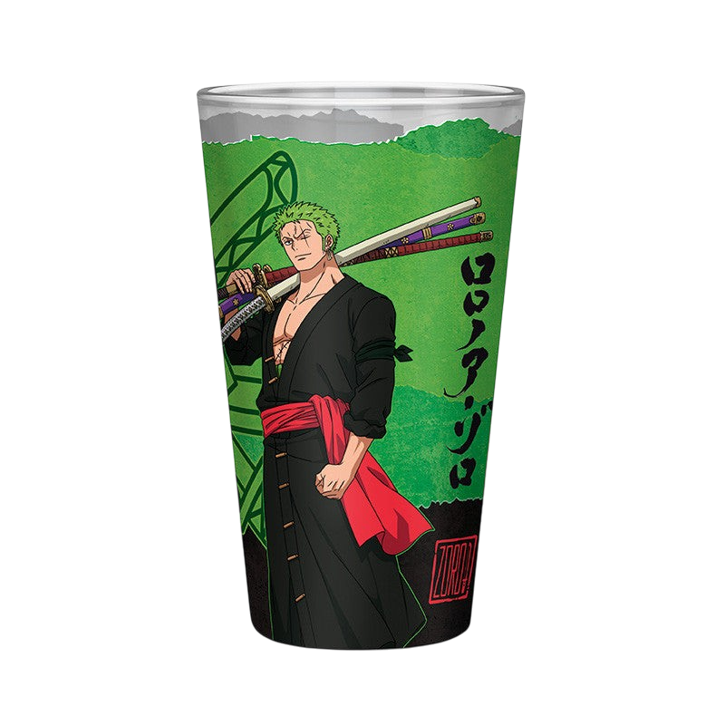 Verre XXL 400ml NIPPON DOKI STORE illustré avec Roronoa Zoro de One Piece sur fond vert