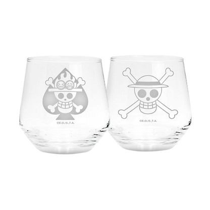 Set de 2 verres NIPPON DOKI STORE One Piece avec logos gravés de Luffy et Ace