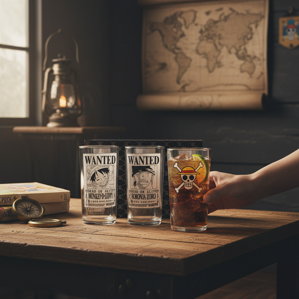 Set de 3 verres NIPPON DOKI STORE One Piece avec motifs Wanted de Luffy, Zoro et le logo Chapeau de Paille