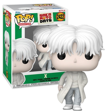 NIPPON DOKI STORE Funko POP Animation Sakamoto Days X figure with white hair and coat in display box
