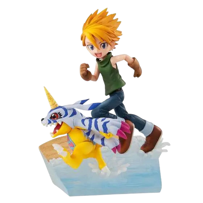 NIPPON DOKI STORE Yamato Ishida and Gabumon GEM statuette from Digimon Adventure running on a water base