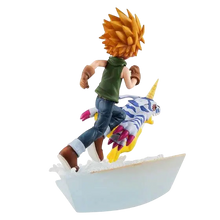 NIPPON DOKI STORE Yamato Ishida and Gabumon GEM 2022 statuette from Digimon Adventure running on a water base