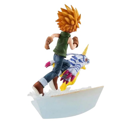 NIPPON DOKI STORE Yamato Ishida and Gabumon GEM 2022 statuette from Digimon Adventure running on a water base