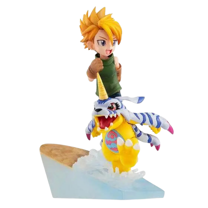 NIPPON DOKI STORE Yamato Ishida and Gabumon GEM 2022 statuette from Digimon Adventure on a water base