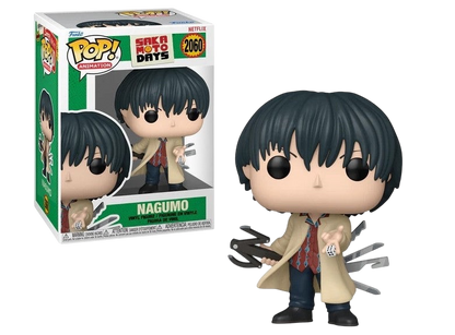 NIPPON DOKI STORE Funko POP Animation Yoichi Nagumo figure from Sakamoto Days with signature trench coat and dice.
