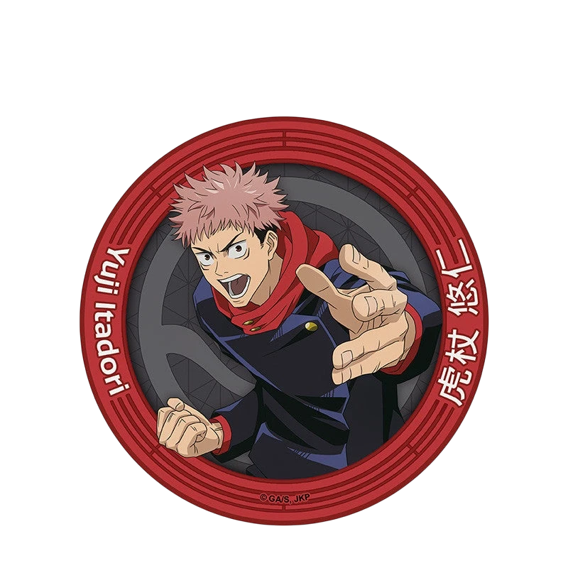 NIPPON DOKI STORE Jujutsu Kaisen ceramic coaster featuring Yuji Itadori in a red and black circular design