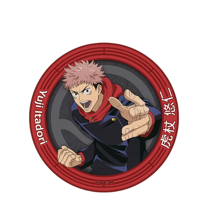 NIPPON DOKI STORE Jujutsu Kaisen ceramic coaster featuring Yuji Itadori in a red and black circular design