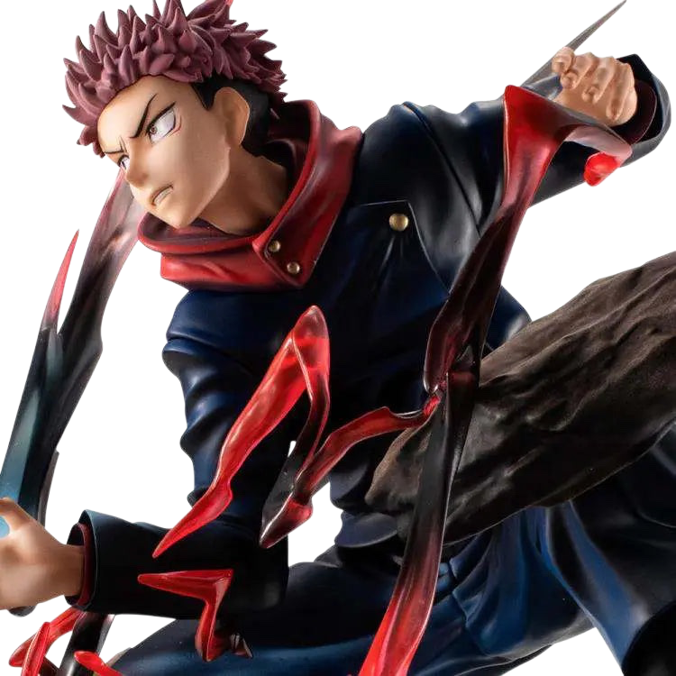 NIPPON DOKI STORE Yuji Itadori DX VS statuette from Jujutsu Kaisen in a dynamic combat pose with cursed energy effects