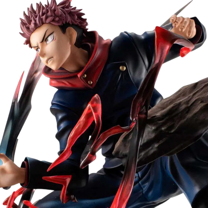 NIPPON DOKI STORE Yuji Itadori DX VS statuette from Jujutsu Kaisen in a dynamic combat pose with cursed energy effects