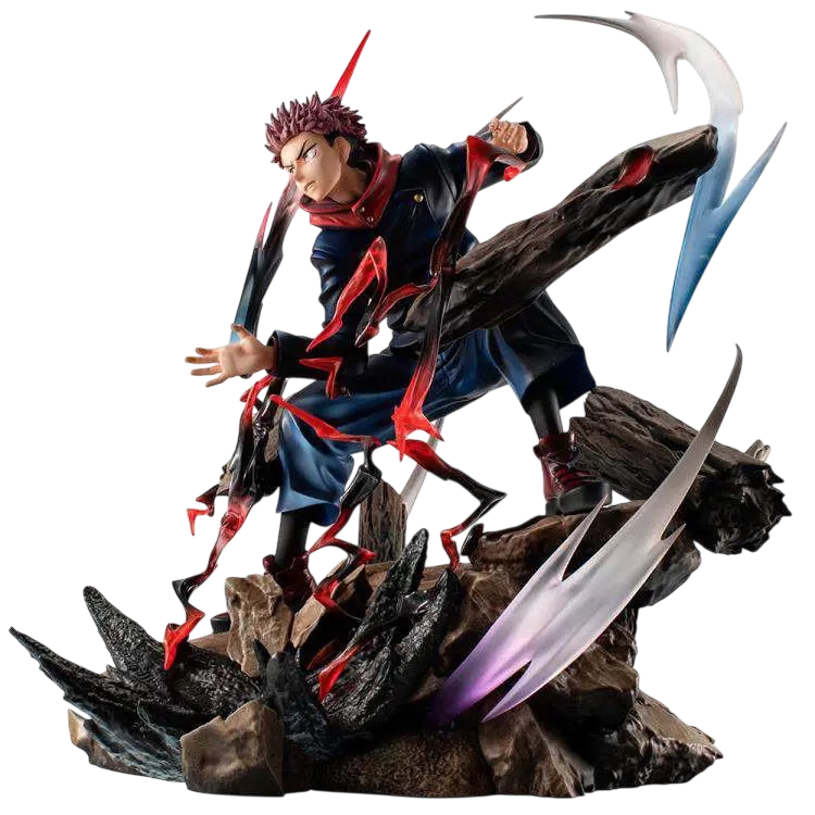 NIPPON DOKI STORE Yuji Itadori DX VS statuette from Jujutsu Kaisen in a dynamic combat pose with cursed energy effects