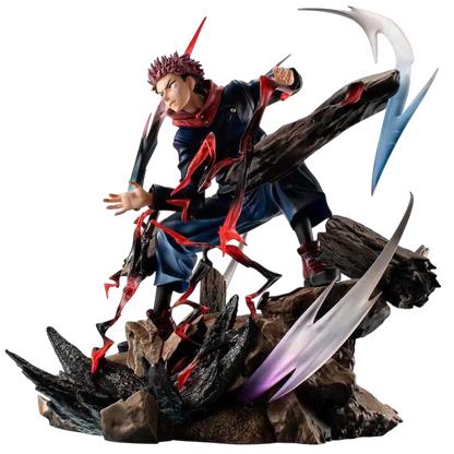 NIPPON DOKI STORE Yuji Itadori DX VS statuette from Jujutsu Kaisen in a dynamic combat pose with cursed energy effects