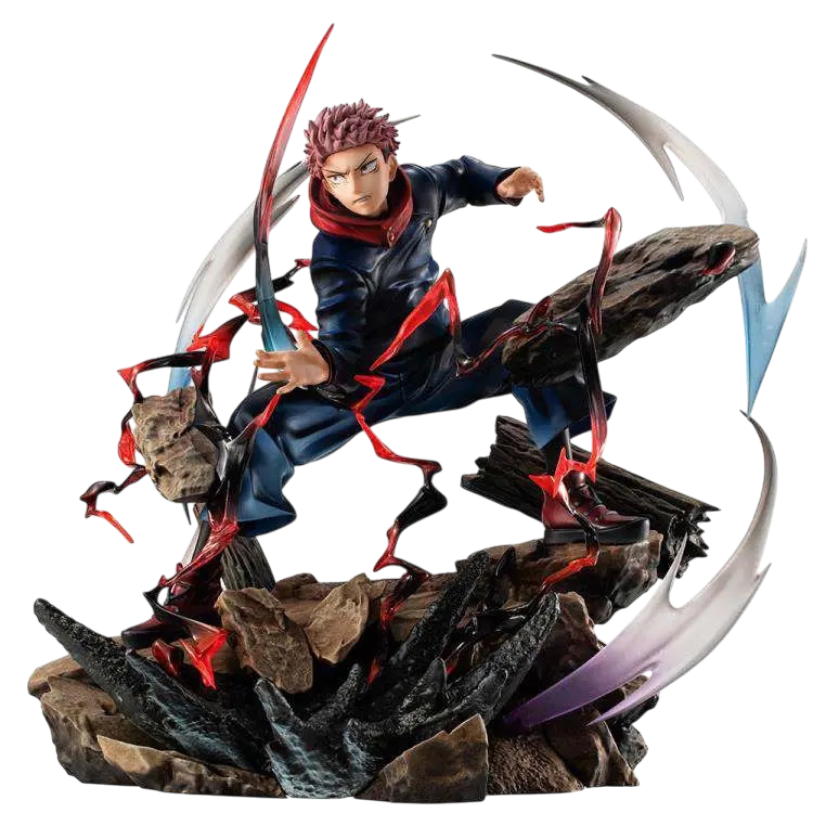 NIPPON DOKI STORE Yuji Itadori DX VS statuette from Jujutsu Kaisen in a dynamic combat pose with cursed energy effects