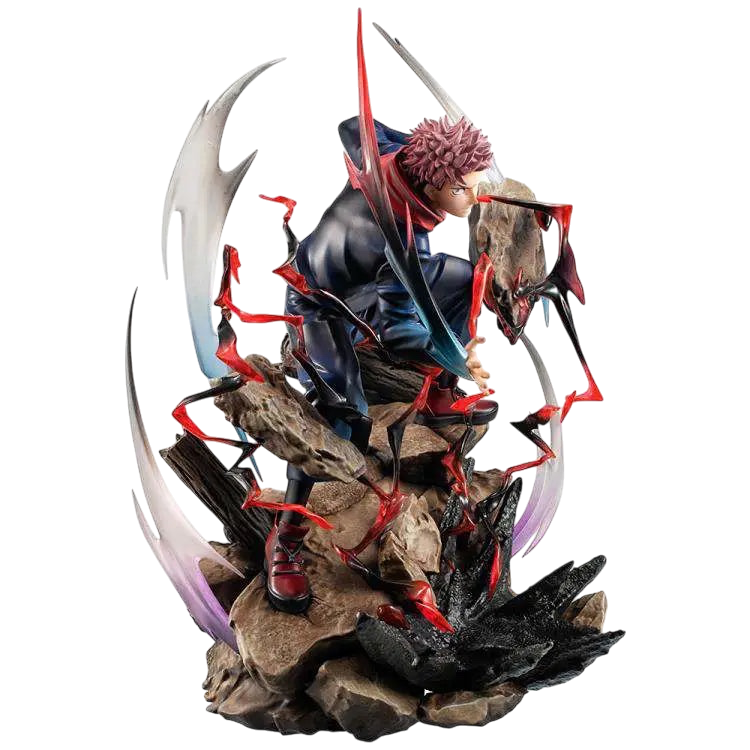 NIPPON DOKI STORE Yuji Itadori DX VS Jujutsu Kaisen statuette in an intense combat pose with cursed energy effects