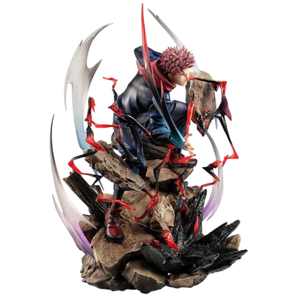 NIPPON DOKI STORE Yuji Itadori DX VS Jujutsu Kaisen statuette in an intense combat pose with cursed energy effects