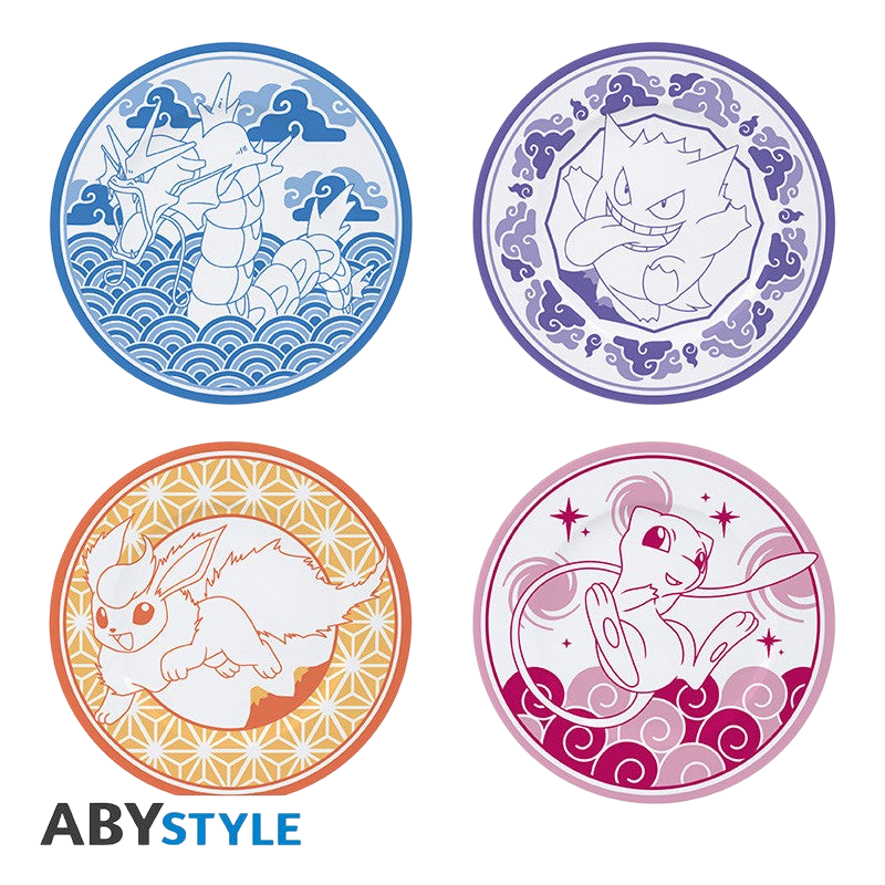 POKEMON - Set de 4 Assiettes - Style Japonais
